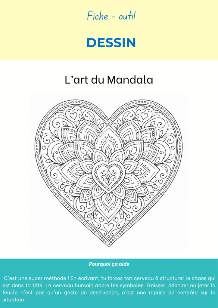 Fiche outil Dessin, l’art du mandala : cœur à colorier