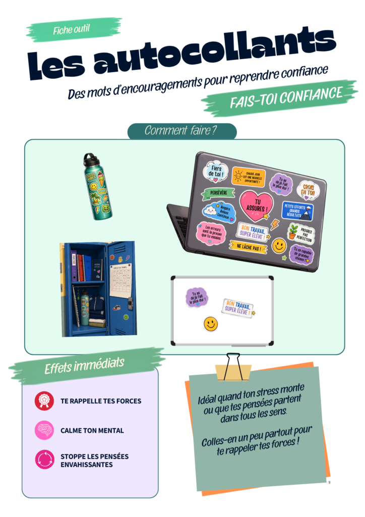Fiche outil Autocollants : colle des mots d’encouragement sur ta gourde, ton ordi ou ton casier